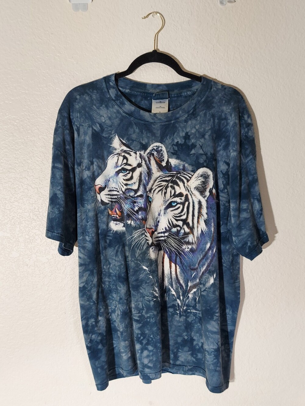Habitat Vintage Blue Tie Dye White Tiger Graphic Crewneck T- Shirt MN Size XL